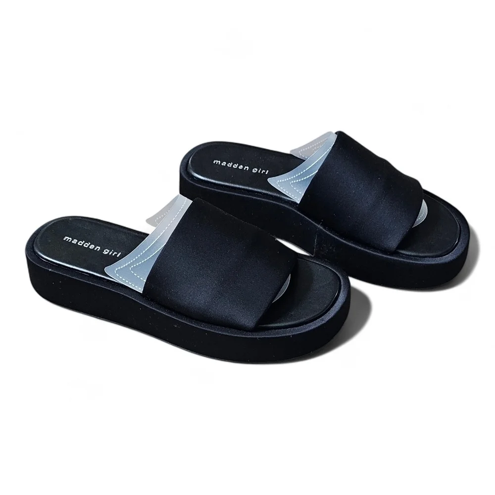 Madden Girl Women’s Black Platform Slide Sandals Size 11M